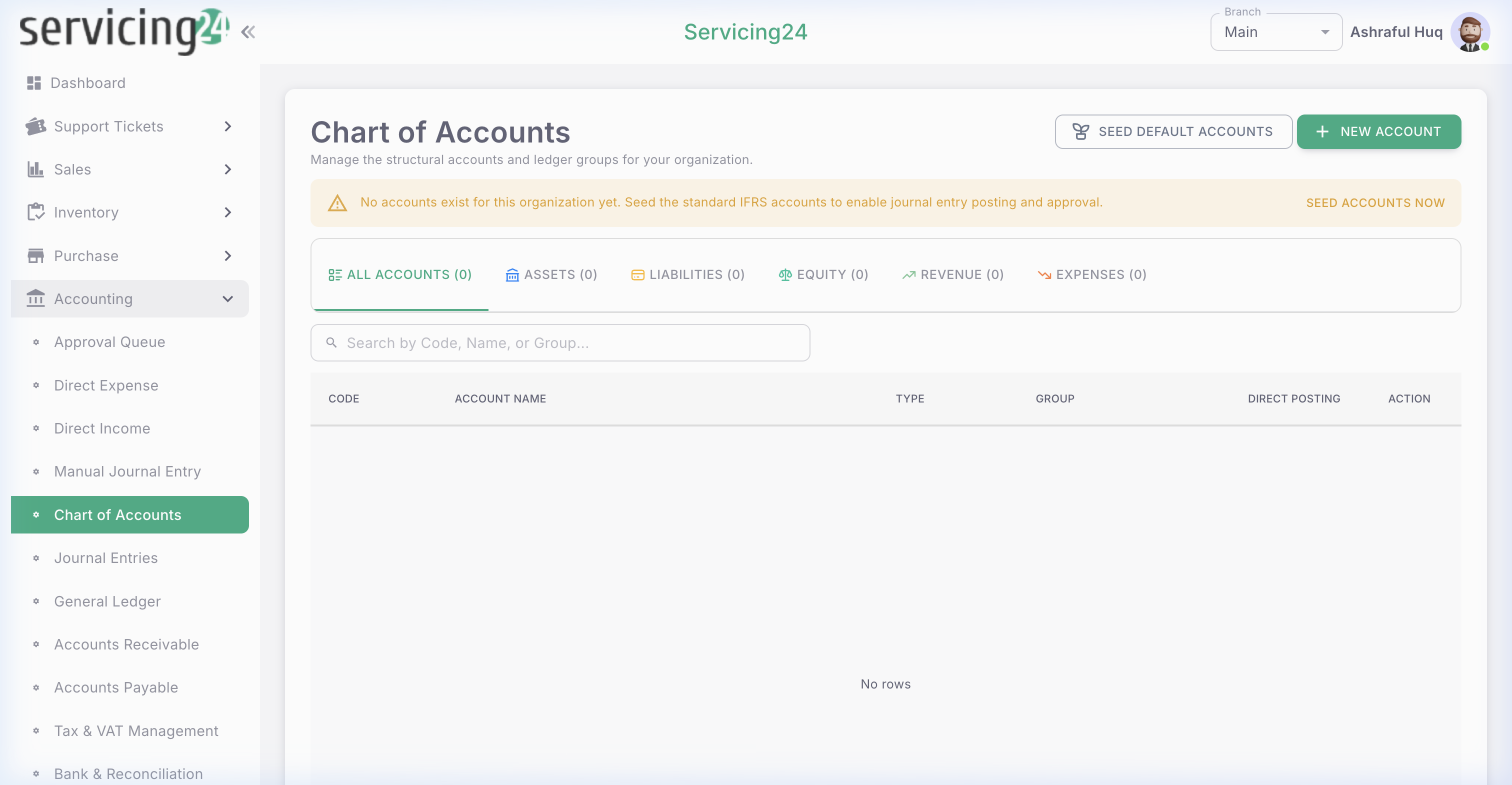 Chart of Accounts — hierarchical structure of all financial accounts